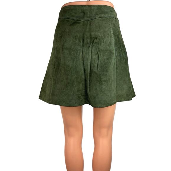 Zara Green 100% Suede Leather Zip Front Mini Casual A Line Mini Skirt Size M - Picture 3 of 5